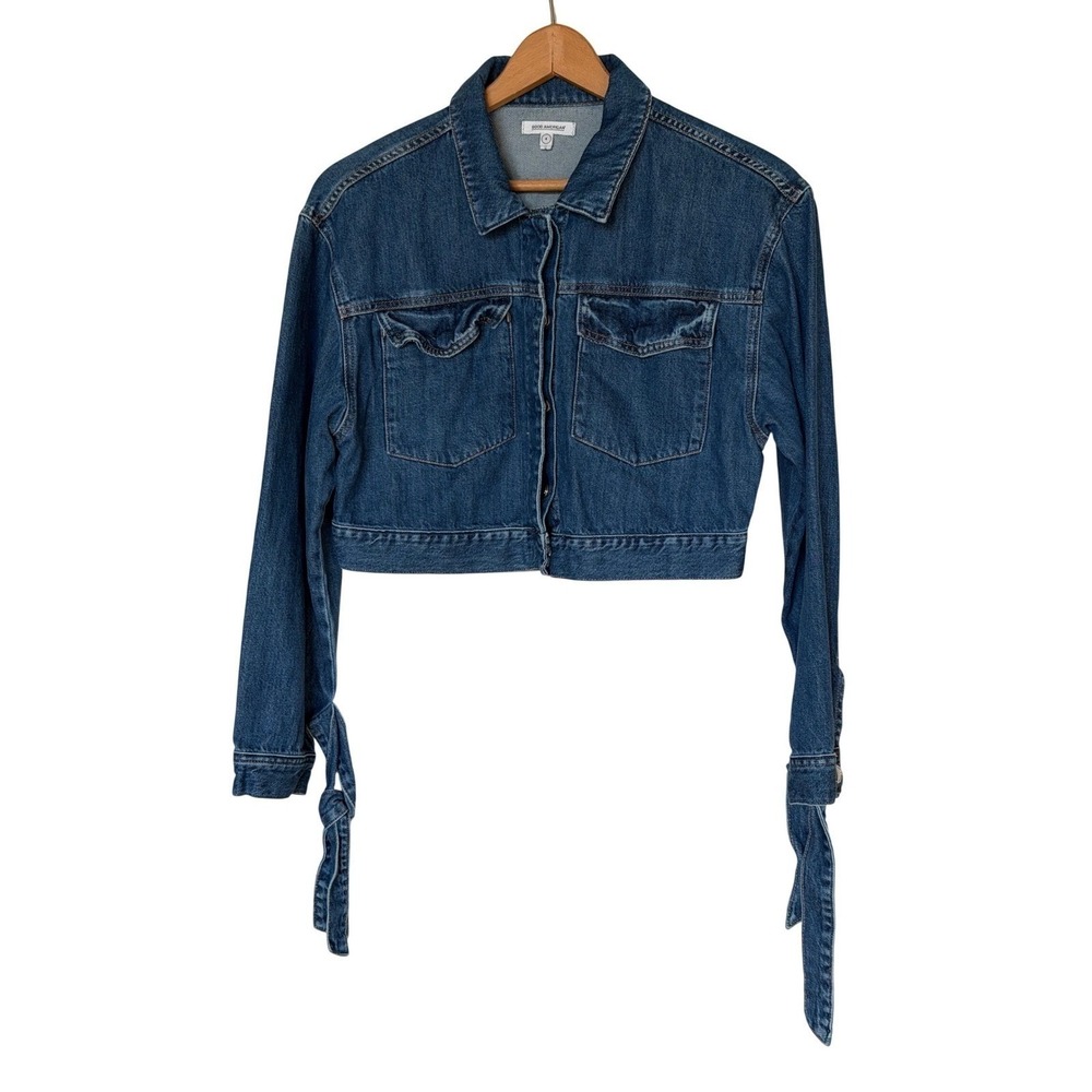Good American Jacket Womens 4 XL GTSJ118 Blue Cropped Tie Cuff EUC